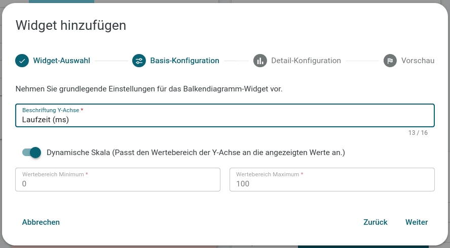 Screenshot des zweiten Schrittes des Widget-Dialogs